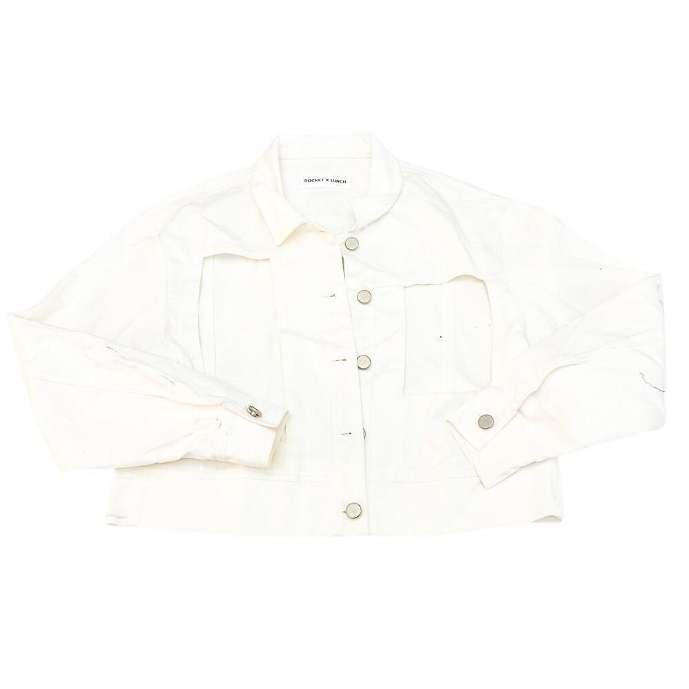 Rocket x Lunch Cutout Designer Denim Jacket White Size Small